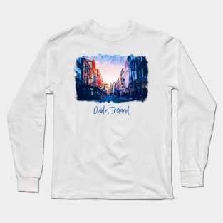 Watercolor Painting - Ireland Dublin, Streets Long Sleeve T-Shirt